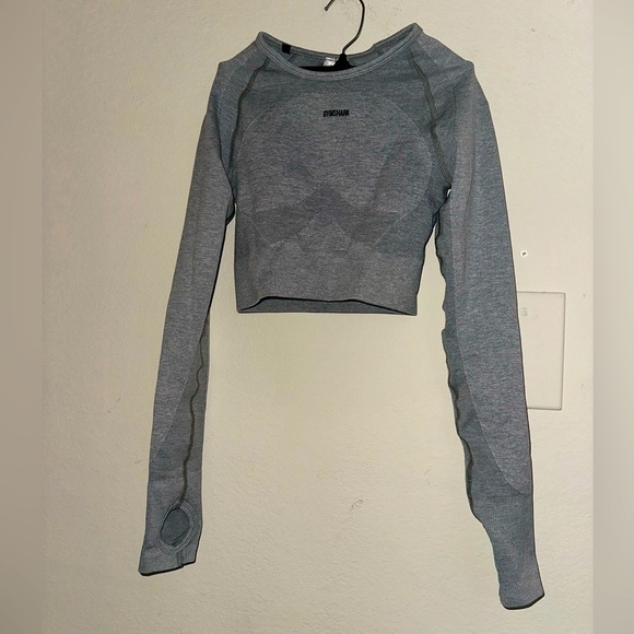 Gymshark women’s grey long sleeve athletic croptop thumb hole XS activewear gym - Picture 1 of 6